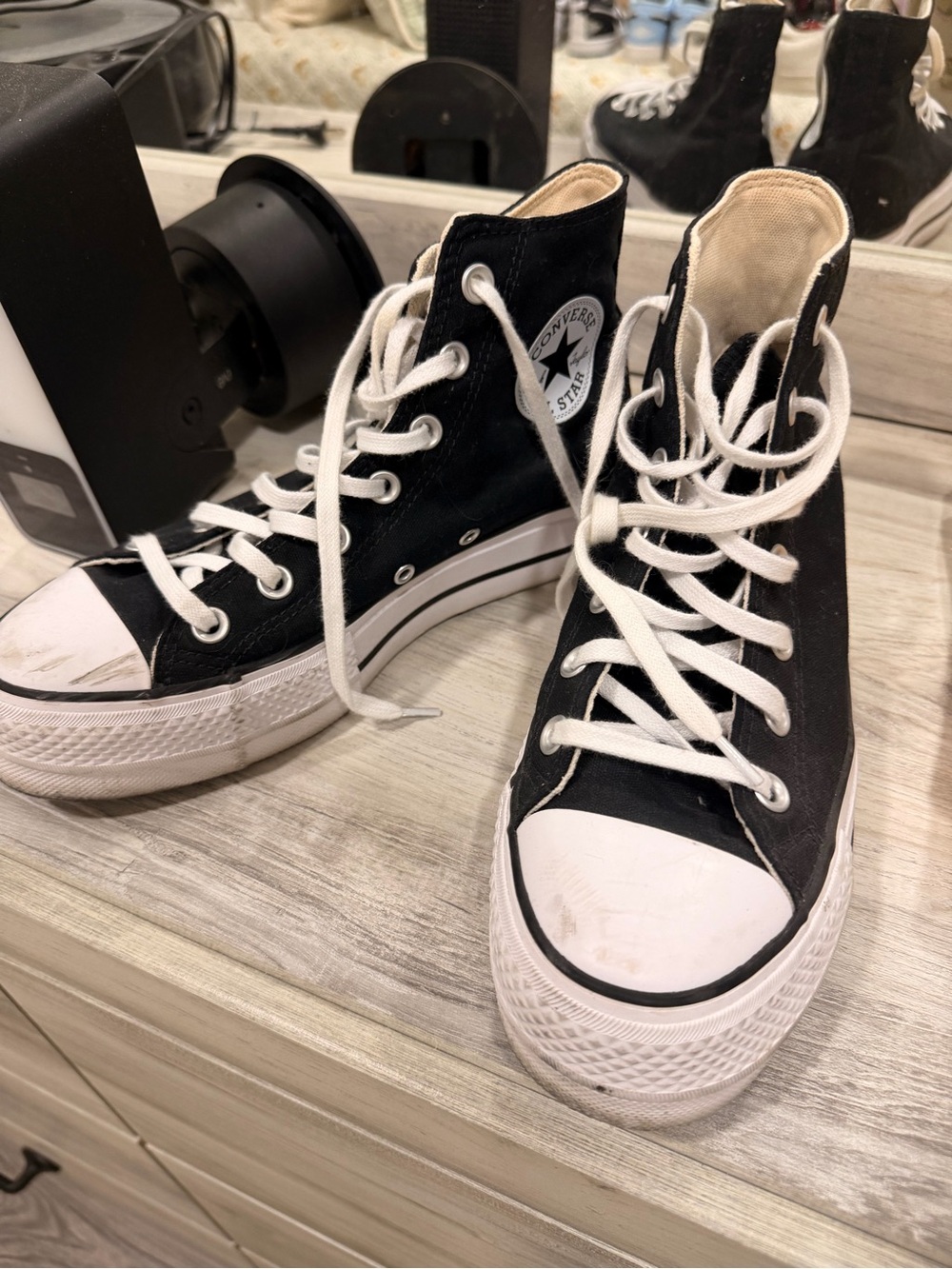 Converse Black & White High Top Platform Sneakers